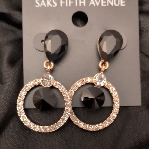 Saks Fifth Avenue Black and Gold Crystal Earrings - Picture 3 of 3